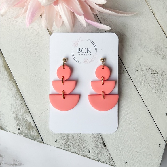 Jewelry - New handmade polymer clay earrings by BCKjewelry bright coral statement earrings
